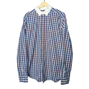 Lacoste Plaid Blue Red White Long Sleeve Button Up Casual Dress Shirt Sz 42 L Lg